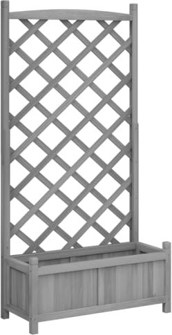 vidaXL Jardinera con Enrejado, Macetero para Plantas Trepadoras, Maceta para Flores, Arriate para Jardín Balcón, Madera Maciza de Abeto Gris