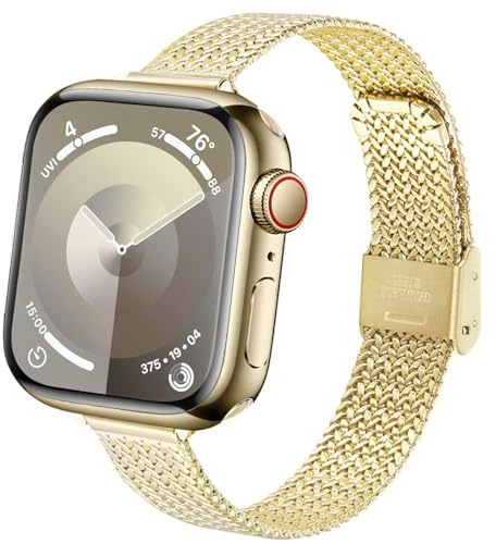 DEALELE Armband Kompatibel für Apple Watch Series 49mm 46mm 42mm 45mm 41mm 44mm 40mm 38mm, Schlankes Dünne Edelstahl Metall Ersatz Armbänder für iWatch 10/9 / 8/7 / 6/5 / 4/3 / SE Damen Herren