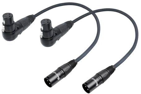 Devinal Right Angle XLR Cable, Adjustable Right-Angle Female to Straight Male Microphone Cord, 90 Degree XLR Mic Adapter for Sound Devices Mixer Recorder, 1 FT (2-Pack)