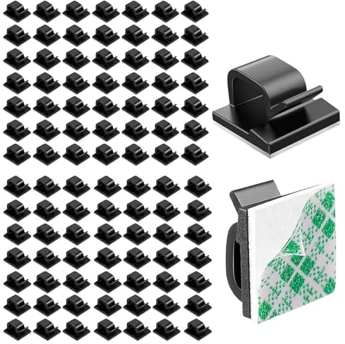 100PCS Adhesive Cable Management Clips, Self Adhesive Cable Clips, for Wall, Under Desk, Christmas Lights, Car, Outdoors Fairy Light
