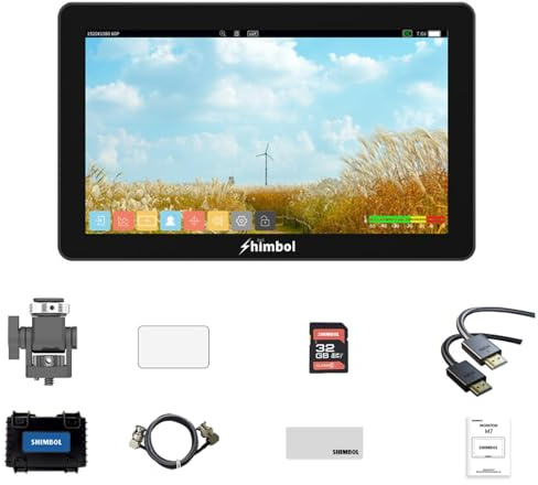 Shimbol M7 Monitor Fotocamera 7 2000 Nit Full HD HDMI 4K 3G-SDI | Touchscreen, Monitor Esterno DSLR con 3D LUT, Focus Peaking, Waveform, False Color per Sony Canon Nikon Fuji Panasonic