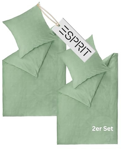 Esprit Home Premium Bettwäsche 135x200 Baumwolle 4teilig Grün - Bettwäsche-Sets 4tlg bestehend aus 2 Bettwäschebezügen 135x200cm - inkl. 2 Kopfkissenbezug 80x80cm - Öko-Tex Zertifiziert