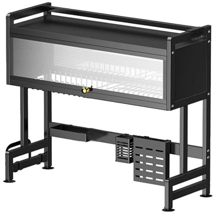 Fockety Escurridor de Platos sobre el Fregadero, Multifunción de 2 Niveles sobre el Fregadero, Escurridor de Platos para Encimera de Cocina con Soporte para Utensilios (Negro) (Grande)