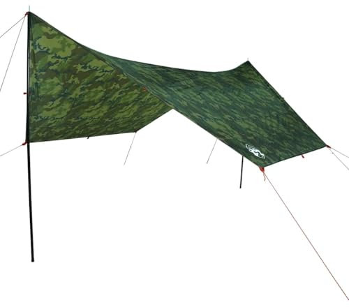 vidaXL Camping Tarp Tarpaulin Shelter - Camouflage, Waterproof, 462x306x211 cm - Lightweight & Portable with Carry Bag & Standing Poles, Versatile for Outdoor Use