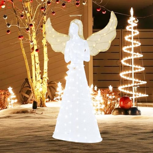 GOPLUS 155cm großer LED Engel Gebet, beleuchteter Weihnachtsengel warmweiß mit 150 LED-Lichtern, Weihnachtsbeleuchtung Figur Engel für Außen Innen Weihnachten Dekoration