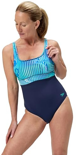 Speedo Shaping Contour Eclipse Printed Maillot de Bain Une Pièce pour Femme, Turquoise Gem, 38