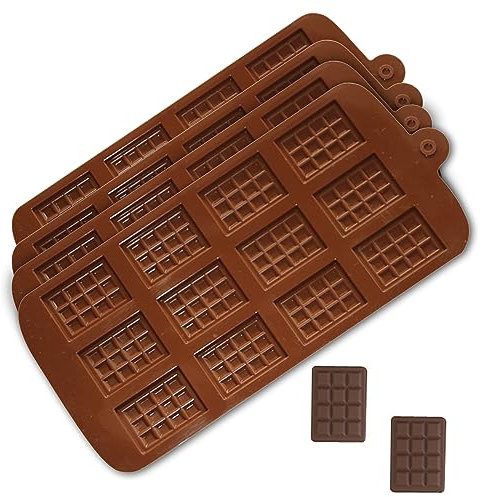 Neoreser 4 PCS Mini Stampo per Barretta di Cioccolato, 12 cavità Cioccolatini Stampo Silicone, Anti-Aderente Riutilizzabile Stampi in Silicone per cioccolatini, Barrette di Cioccolato