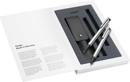 Lamy Logo 205 Matte Ballpoint Pen Set Including Large Refill M 16 Black and Mechanical Pencil 105 with Fine Line Lead M 40 (0.7 mm) Including Black Leather Case and Gift Packaging
