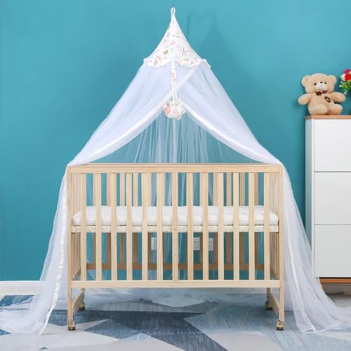 Koomuao Jumuao Betthimmel mit Himmelstange,Betthimmel für Babybett & Wiege,Babybett Himmel,Moskitonetz für Babybett Stubenwagen Babywiege Kinderbett,Babyzimmer Deko (Seestern)
