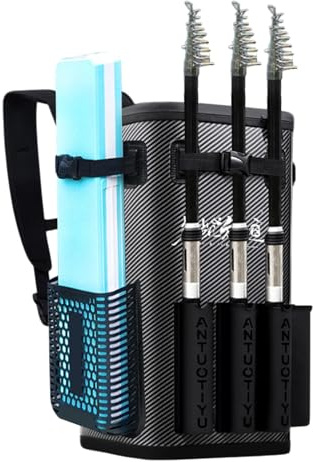Generisch Rucksack Tackle Box,Angelrucksack mit Rutenhalter,wasserdichte Angeltasche 49L Angelrucksack mit Rutenhalter | Große Aufbewahrungstasche, Fisch-Sling-Tackle-Rucksack für Herren