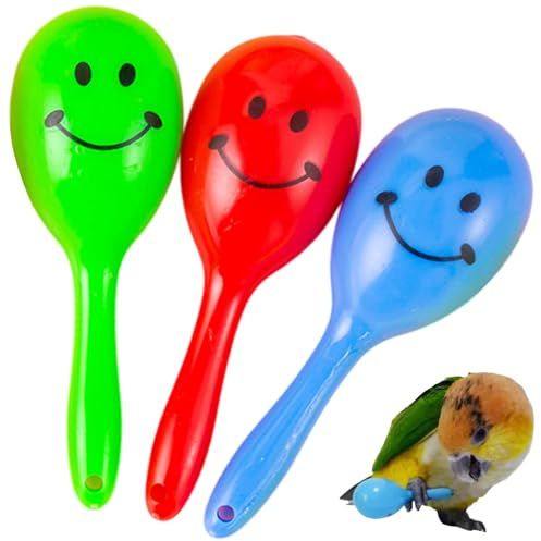 3PCS Colourful Mini Ball Sand Hammer - Parrot Toy Shaker for Parakeets, Canaries, Cockatiels, Conures & Lovebirds (Random Color)