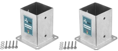 SOTOOLS 2 x Bodenhülse für 100 x 100 mm Vierkantpfosten feuerverzinkt Pfosten Bodenhülse Zaunträger Hülse Bodenplatte Pfostenträger aufschrauben Anker