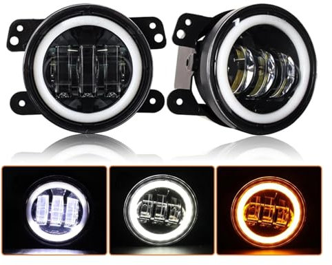 Ixaundd Fari Anteriori Fendinebbia 30w 4 Pollici Bianchi DRL LED Rotondi Con Lente Proiettore 4'' Fendinebbia Per Fuoristrada Per Jeep Per Wrangler Fanale Proiettore