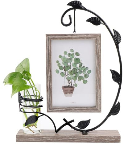 JTgugu 10x15cm Bilderrahmen Holz mit Vase und Metall Ständer Doppelglas Fotorahmen Personalisiert Vintage Holzbilderrahmen Fotogeschenke Bilder Weihnachten Hochzeit Familie Geschenk für Mama Oma-Gelb