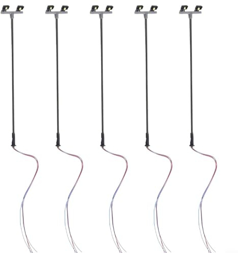URPIZY 5Er-Pack Modellbahn-Hofbeleuchtung LED-Doppellichter OO/H0 Maßstab 1:76 Flutlicht Weiß 3V Landschaftsdekoration Gartenzubehör 12Cm Hoch