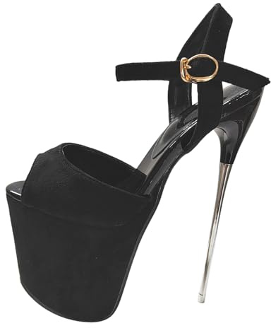 LIUGUISUOCHBH Women's 22 CM/8.6 inch High Heels Sandals. Metal Stilettos Platform Ankle Strap Sandals. Suitable for in Wedding Bridal Homecoming Prom