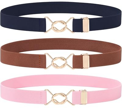 Kajeer Girls Belt Elastic for Kids,3 Pack Youth Belts Stretch Durable Adjustable Gold Round buckle Toddler Belts for Boys Girls