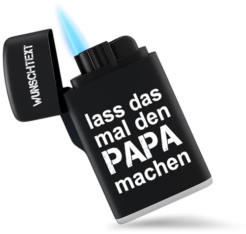 Sturmfeuerzeug - Feuerzeug Lass das mal den Papa Machen I Geschenk Vatertag personalisiert Geschenke Vater I Opa Geschenk Papi - 6,5 x 4 cm - Schwarz - Vatertagsgeschenk