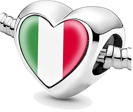 Jycycem Perles en forme de cœur avec drapeau italien pour bracelets et bijoux - Breloques en argent pour femme