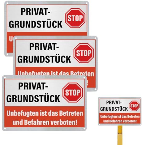 3 Stück Schild Privatgrundstück Betreten Verboten, 20 X 30 Cm Edelstahl Reflektierend Betreten Verboten Schild Privatgrundstück Schilder uund Befahren Verboten, Wasserfest, mit Bohrlöcher