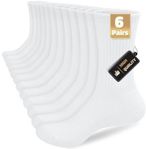 6 Paires Chaussettes Homme 43-46 Chaussettes Homme et Chaussettes de Sport Homme avec Semelle Épaisse pour Tennis, Course, Randonnée - Coton Confort et Absorptio Blanc