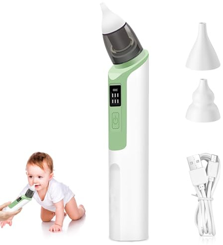 Aspiratore nasale per bambini, aspiratore nasale elettrico, aspiratore nasale, aspiratore nasale con 6 livelli di aspirazione e 2 punte in silicone ricaricabile, per neonati e bambini piccoli (verde)