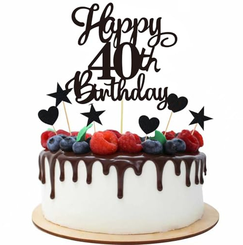 Joyeah Happy 40th Birthday Glitter Cake Topper Cheers to 40 Years Old 40 Fabulous for Celebrating 40th Birthday Anniversary Party Cake Decorations Supplies Black