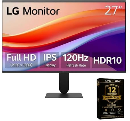 LG 24 Inch IPS FHD (1920 x 1080) 120Hz HDR10 Flicker Safe Monitor with Slim Stand + 12 Month CPS Protection Plan,1080p, 1ms MBR, AMD FreeSync, Eye Comfort, Tilt Adjustable & Reader Mode (24, Inches)