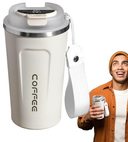 Vattenflaska i rostfritt stål, termokopp, 510 ml, termisk med smart skärm, vakuumisolering med dubbla väggar, kaffedrycker kalla drycker, sportkök