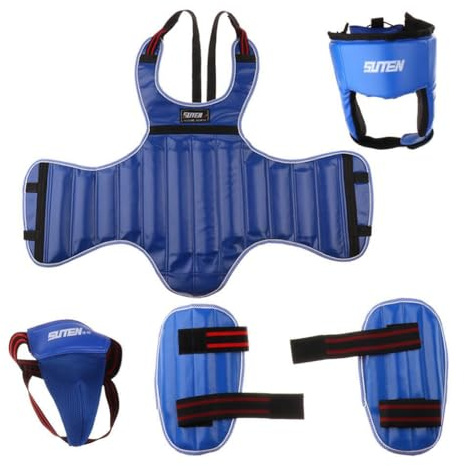 ALCXAZS Ensemble Complet pour Kickboxing, MMA et karaté Comprenant Un Plastron, Une Coquille, des protège-Tibias/Jambes, Un Casque et Une pour la tête.