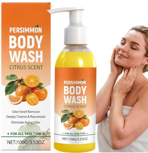Savon nettoyant corps au kaki parfum agrumes, gel douche nettoyant profond anti-odeurs pour tous types de peau, nettoyant corporel désodorisant rafraîchissant hommes femmes (1pcs)