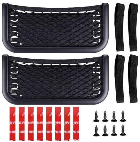 Storage Nets for Campervans, 2Pcs Car Storage Net Bag 26 x 12 cm Universal Elastic Mesh Car Storage Pocket for Storing Phone Water Bottle Toiletry(Black)