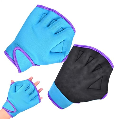 Gants de natation pour homme, mitaines d'eau, gants de natation, mitaines en caoutchouc, équipement de plongée pour soutenir le haut du corps, entraînement hydrofuge (bleu, L)