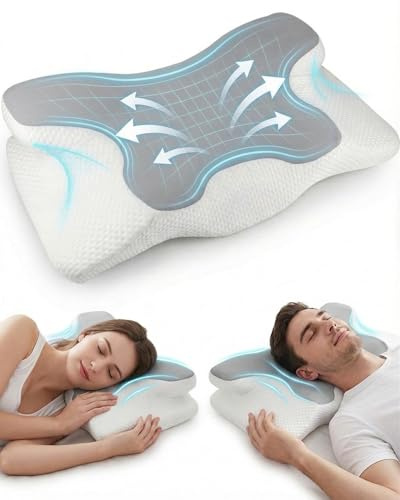 Oreiller Ergonomique Cervical, Housse en Fibre Glacée Respirante, Coussin Cervical Anti-Transpiration pour Douleurs Cervicales et Épaules, Idéal en Été,Dormeurs sur le Côté, le Dos et le Ventre (Gris)