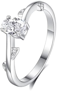 Epinki Echt Goldschmuck 18 Karat Gelbgold Au750 Solitärring, Verdreht Blatt Partnerringe mit Moissanit Ovalschliff, Trauringe Platinum PT950, Gr.47-65