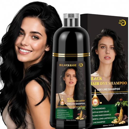 JELMOK 500ML Shampoo Colorante 5-in-1, Hair Dye Shampoo 5 in 1 Coprire i Capelli Bianchi, Naturale Colore, Shampoo Colorante Capelli Istantaneo per Donna Uomo (Nero)