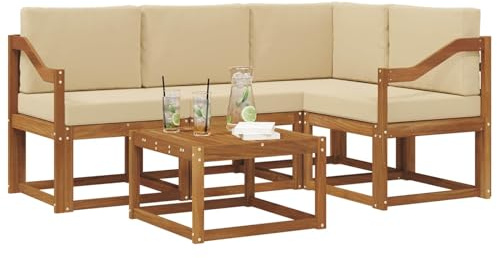 vidaXL Outdoor-Sofagarnitur mit Kissen 5 pcs Natur und Beige, Garten-Sofa-Set, Moderne Outdoormöbel, langlebige Lounge für die Terrasse, Bequeme Sitzgruppe