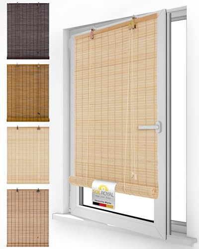 Sol Royal Bambus Rollo ohne Bohren Holz Jalousie Fenster innen Sichtschutz | 130x160cm 130cm breit Natur Holzrollo Holzjalousie Raffrollo Sonnenschutz Bambusrollo Fensterrollo Verdunklungsrollo BR7