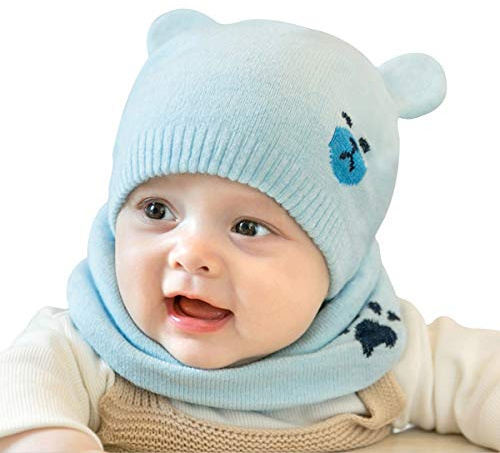 ADESUGATA Baby Kinder Winter Warm Gestrickter Mütze Schal Sets,Kleinkind Kinder Warme Beanie Mütze Weiche Baumwollkaps Schals Hüte für Baby Mädchen Jungen Säuglings Kinder 0-36 Monate