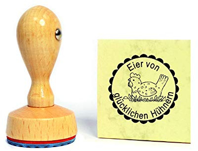 Stempel Eier von glücklichen Hühnern - Motiv Legehenne - Wunschtext möglich - ca. Ø 20 mm