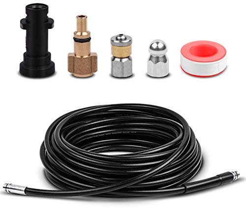 DERASL 30M High Pressure Washer Drain Hose Cleaning Kit - Compatible with Karcher K2-K7 and LAVOR Series, Includes Adapter