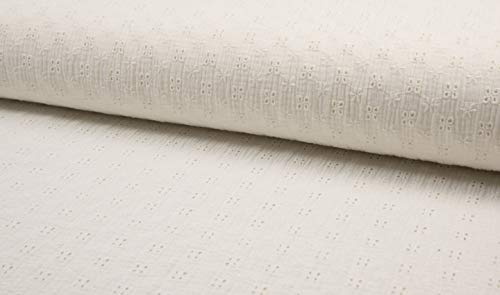 Baumwollstoff, Musselin, Gauze mit Lochstickerei, Ecru als Meterware zum Nähen, 50 cm