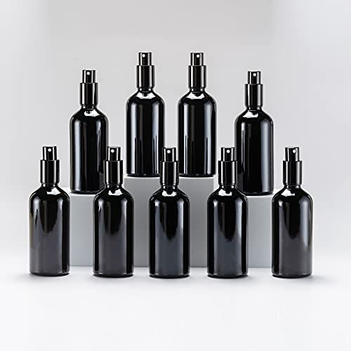 YIZHAO Flacon Spray Vide 100ml, Noir Bouteille Spray Verre, avec Brouillard de Pulverisateur Fine, pour Huiles Essentielles, Aromathérapie, Parfums, Nettoyage, Voyage, Pharmacie – 9Pcs
