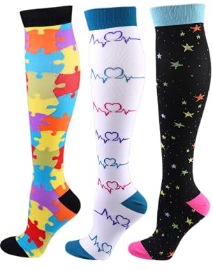 Cheeroyal - 3 pares de calcetines de compresión de 20 a 30 mmHg para hombres y mujeres, ideales para recuperación, enfermeros, correr, maternidad, embarazo, vuelos, viajes, deportes y usos médicos