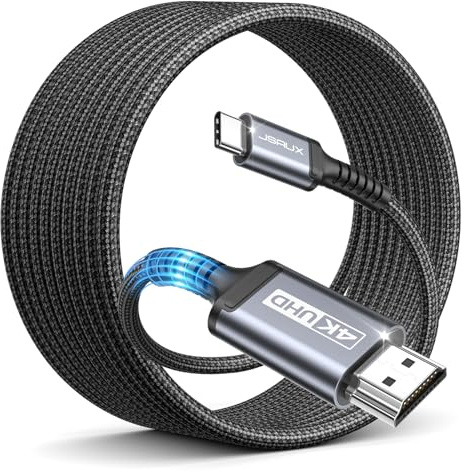 JSAUX USB C auf HDMI Kabel 4M, 4K@60Hz für iPhone 17/16, MacBook, S25, Grau | Plug & Play USB C auf HDMI überträgt 4K@60Hz Video stabil; nur von USB C zu HDMI, für iPhone 17/16/15, MacBook, iPad Pro, S25