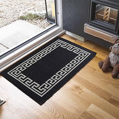 GULLAMBO Washable Door Mat Indoor, Non Slip Mat for Wooden Floor, Front Door Mat, Super Absorbent Dirt Trapper, Kitchen Hallway Runner Rugs (Greek Black, 40x60cm)