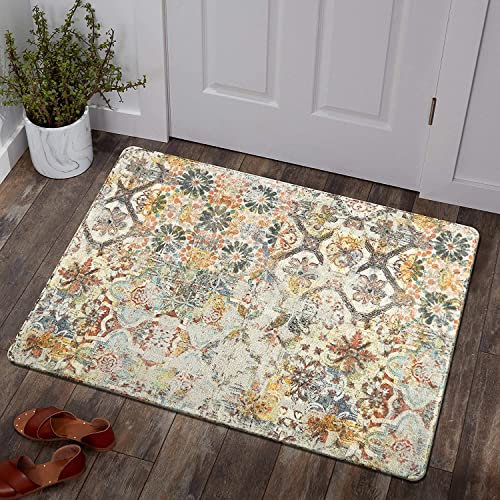 KIMODE Boho Blumen Medaillon Innen Klein Fußmatte 60x90cm,Waschbarer Flur Teppich Weich rutschfest Badematte Für Badezimmer Küche Schlafzimmer Einganglsbereich