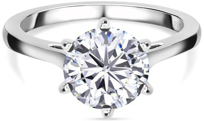 TJC Moissanite Diamond Look Solitaire Silver/Gold Engagement Ring | 0.75-3ct 925 Sterling Silver Platinum Plated & 18K Gold Vermeil, Round Solitaire Ring for Women Wedding Anniversary Ring Gift