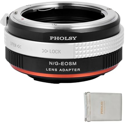 PHOLSY Adattatore Messa a Fuoco Manuale con Ghiera Apertura Compatibile con Obiettivi Nikon G, F, AI, AIS, D, AFS Mount e Canon EF-M (EOS M) Mount Corpo Fotocamera, Nikon G su EF-M, Nikon G su EOS M