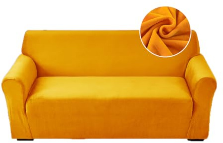 Highdi Stretch Sofabezug 3 Sitzer, Samt Élégant Waschbare Haustier-Sofa-Möbelbezüge Couchhusse Elastisch Weich Sofahusse für Wohnzimmer (Ingwergelb,3 Sitzer)